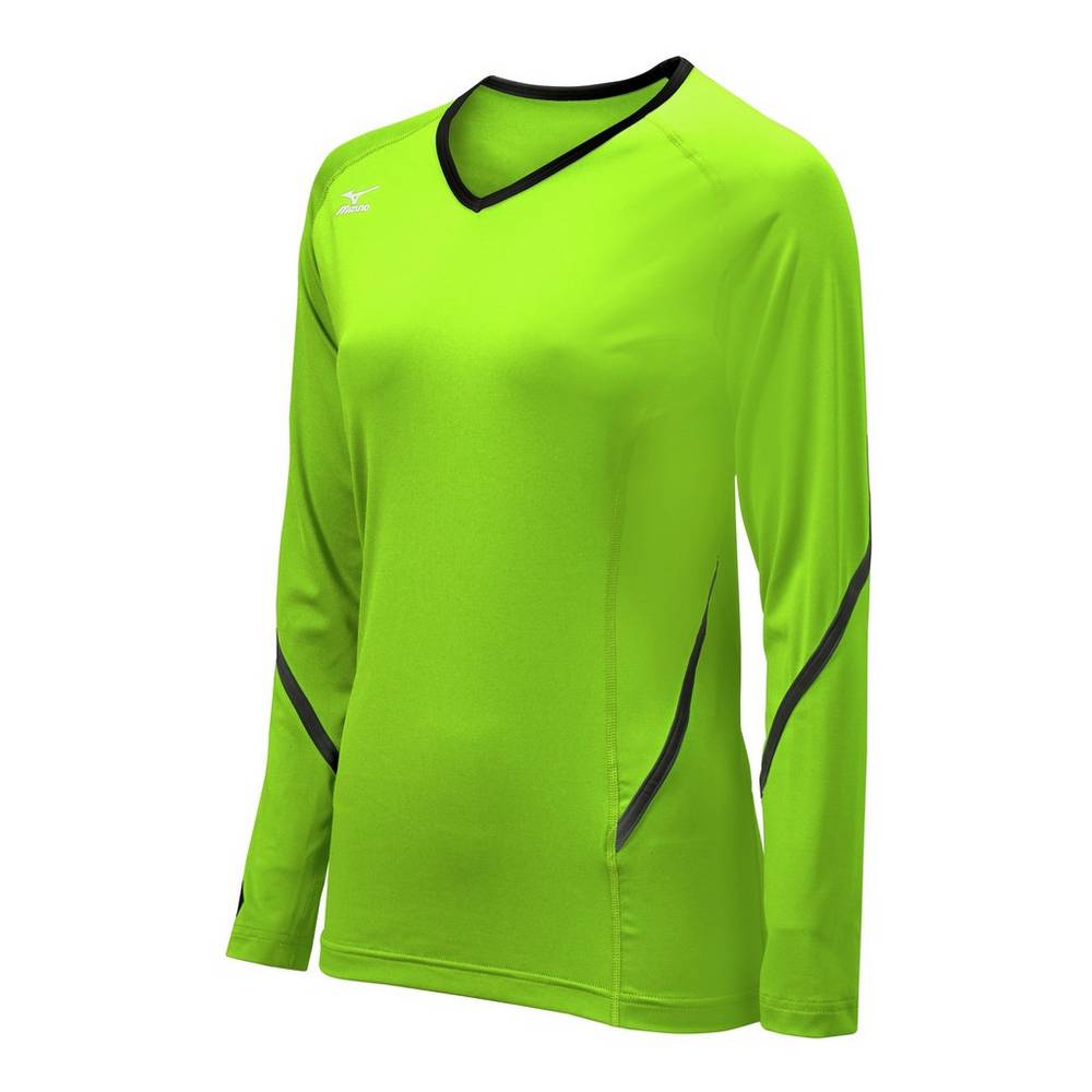 Camisas Mizuno Voleibol Techno Generation Long Sleeve - Mulher - Verdes/Pretas - EFDRQ0932